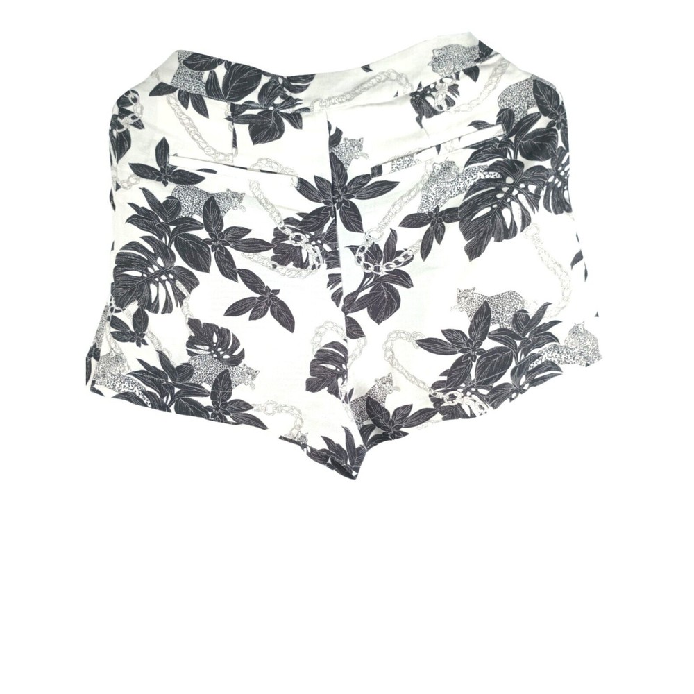 L'Agency Ladies Sz 2 Emerie Pleated Black White Tropical Panther Palms Chain...